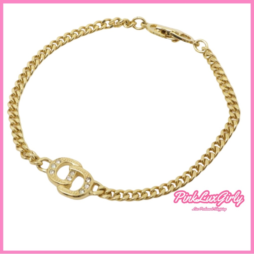Christian Dior Vintage Gold Logo Diamonte Bracelet ✨
